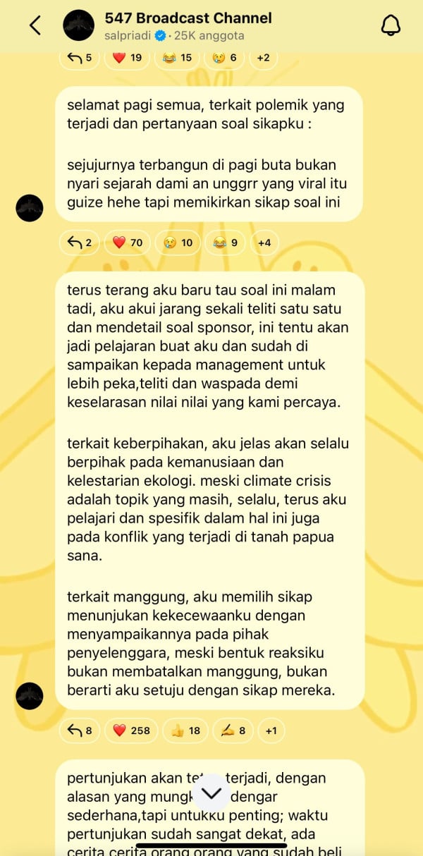 Pestapora 2025 Didorong Freeport, Sal Priadi Serahkan Honor untuk Iklim